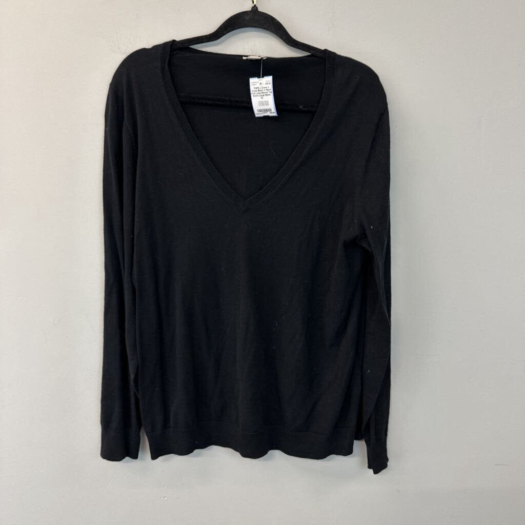 J Crew Black V Neck Knit Long Sleeve Top Extra Large