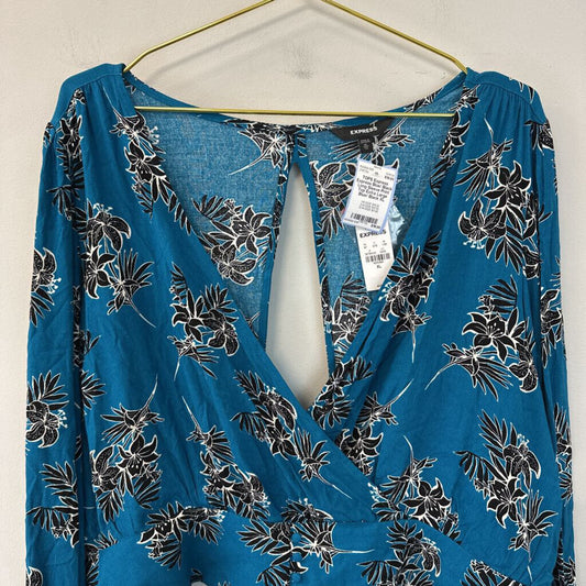 Express Blue/ Black Long Sleeve Print Top Extra Large