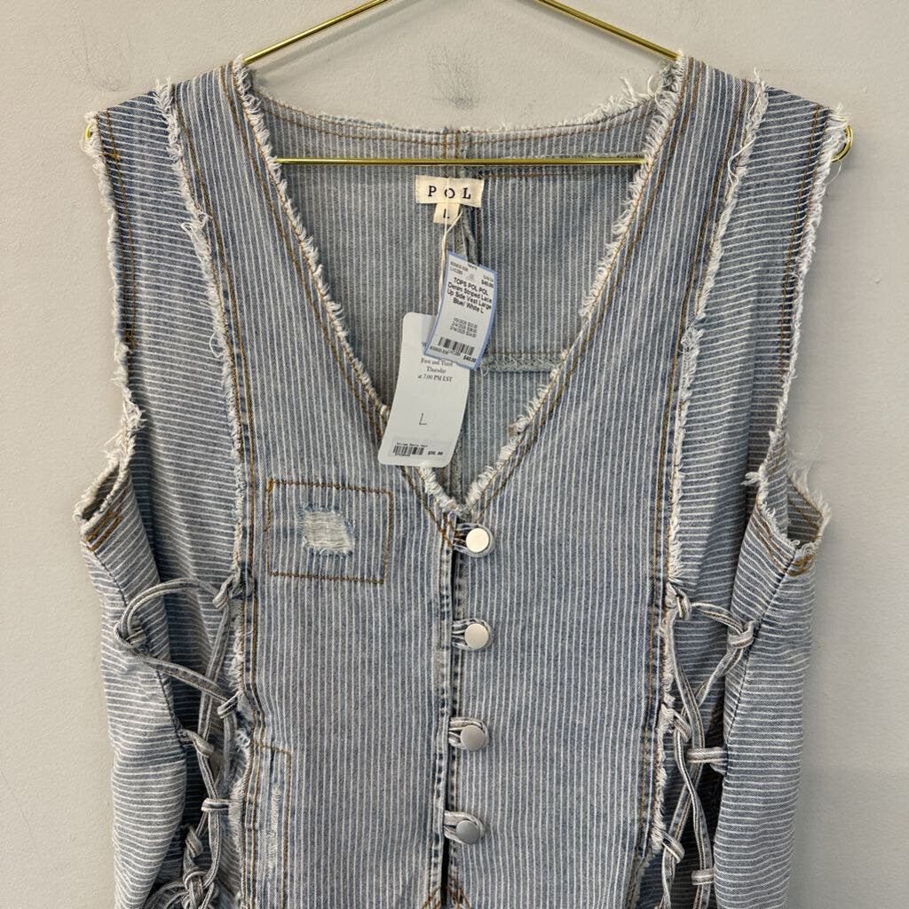 POL Denim Striped Lace Up Side Vest Large