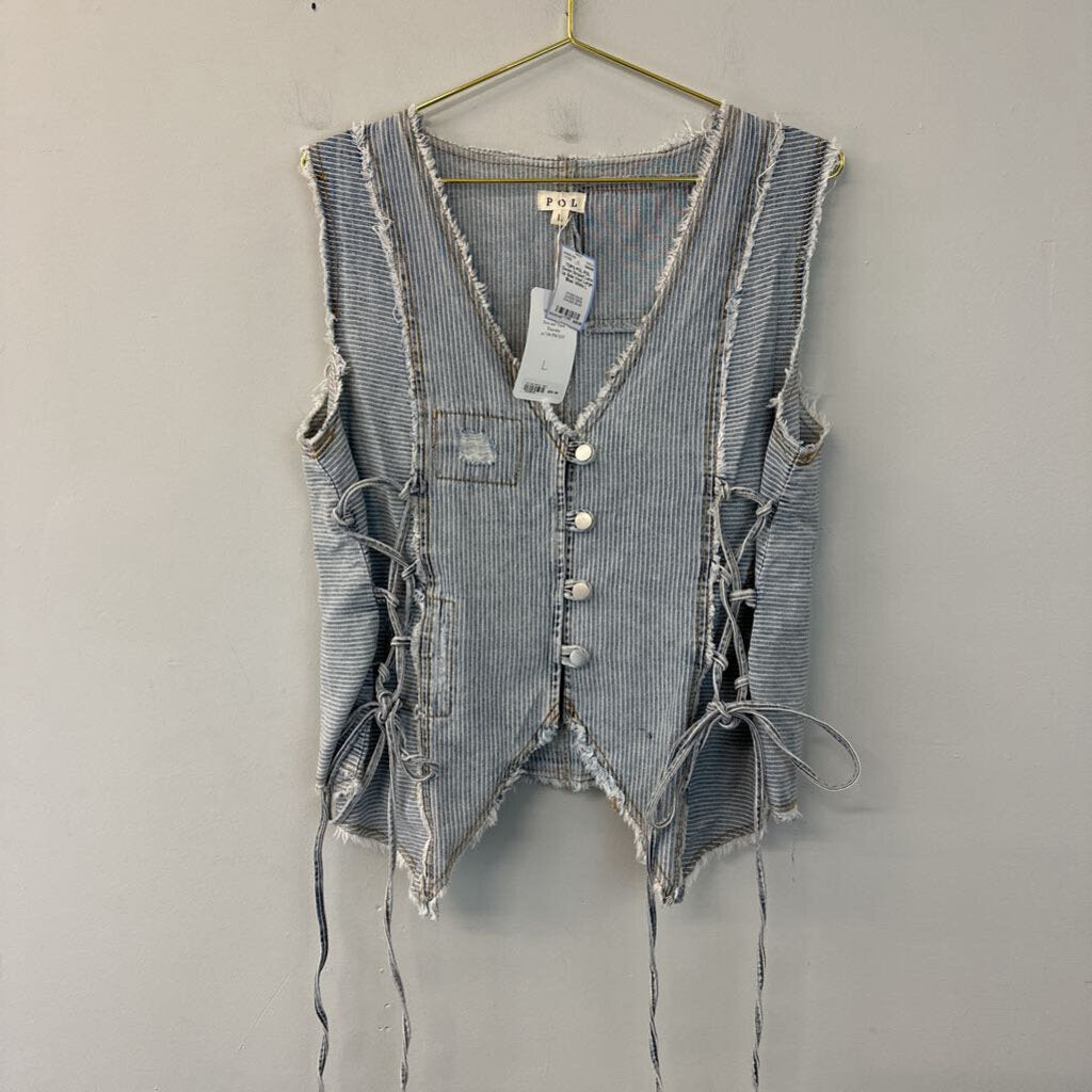 POL Denim Striped Lace Up Side Vest Large