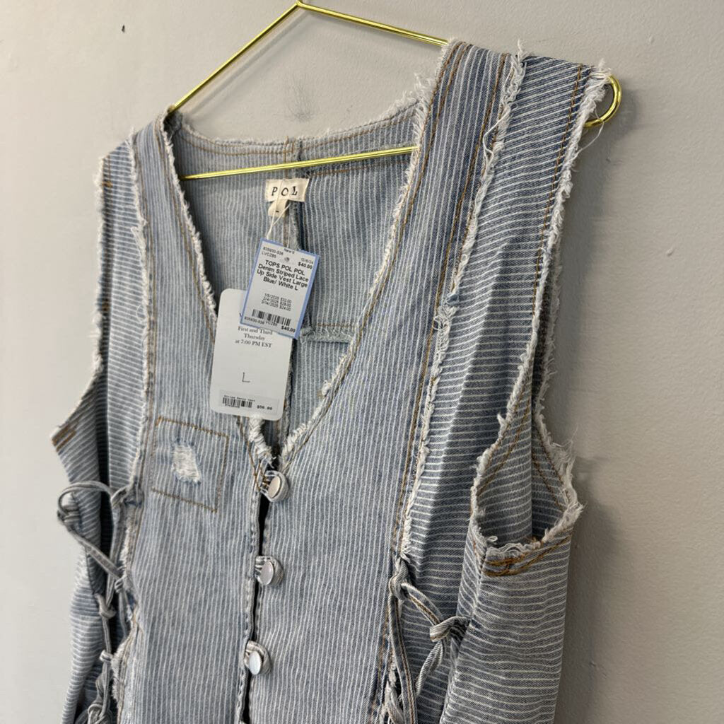 POL Denim Striped Lace Up Side Vest Large