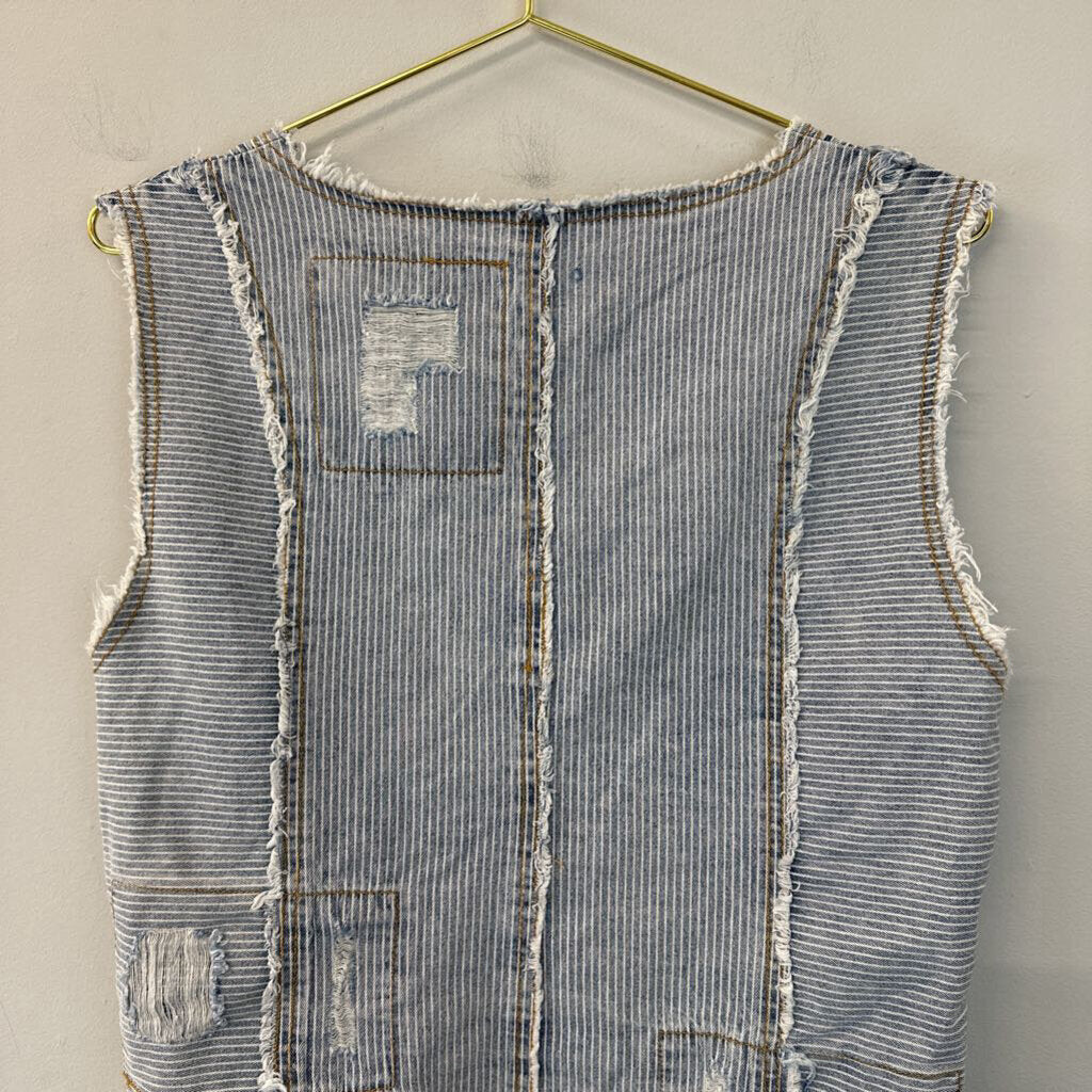 POL Denim Striped Lace Up Side Vest Large