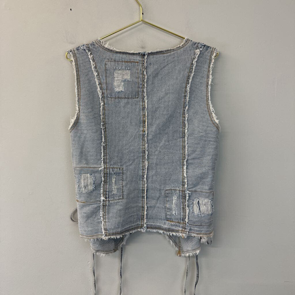 POL Denim Striped Lace Up Side Vest Large