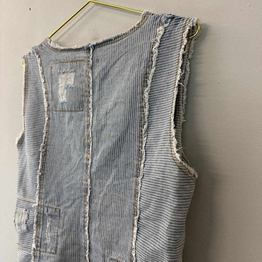 POL Denim Striped Lace Up Side Vest Large