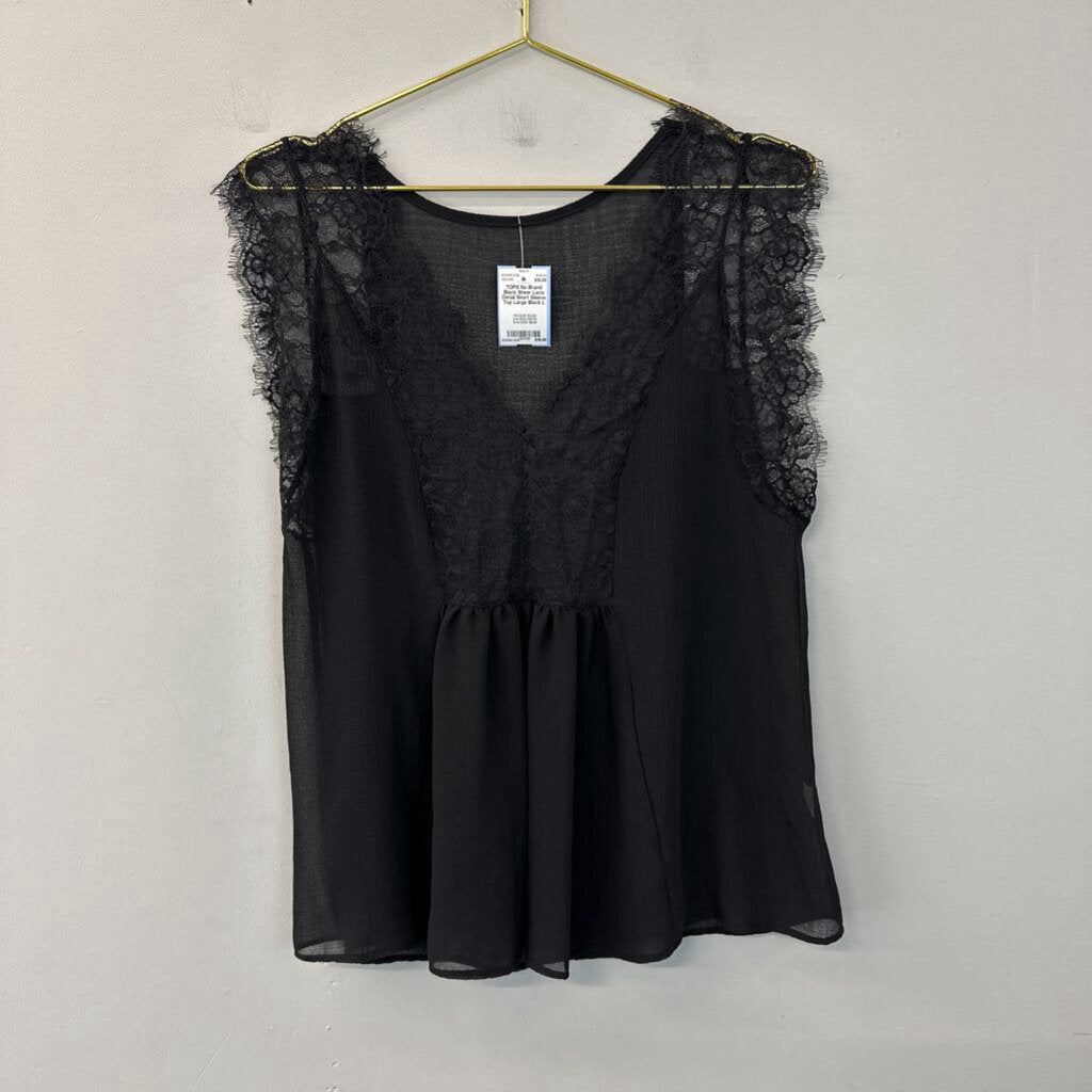 Black Sheer Lace Detail Short Sleeve Top Large