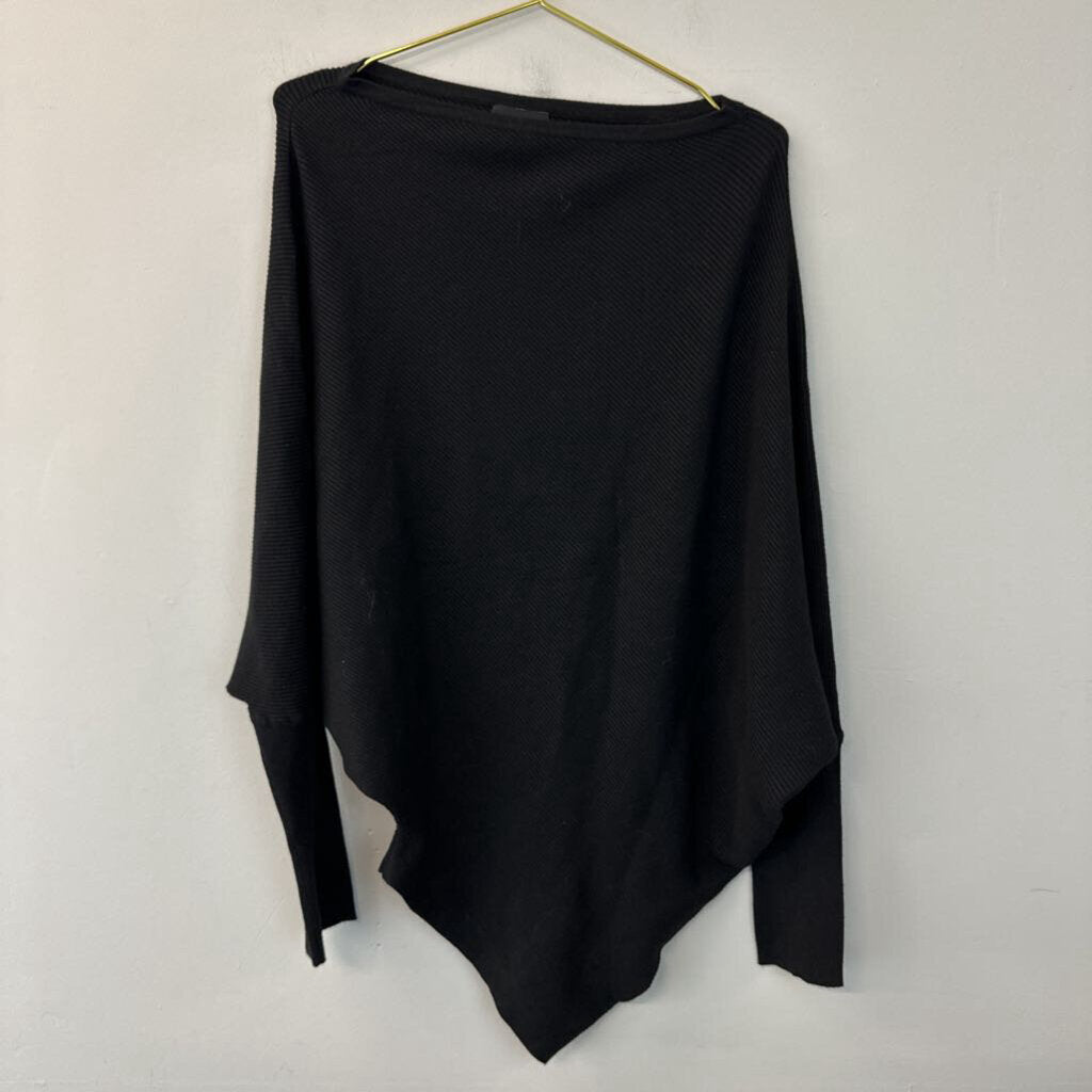 Vici Black Ribbed Long Sleeve A Symmetrical Top Medium