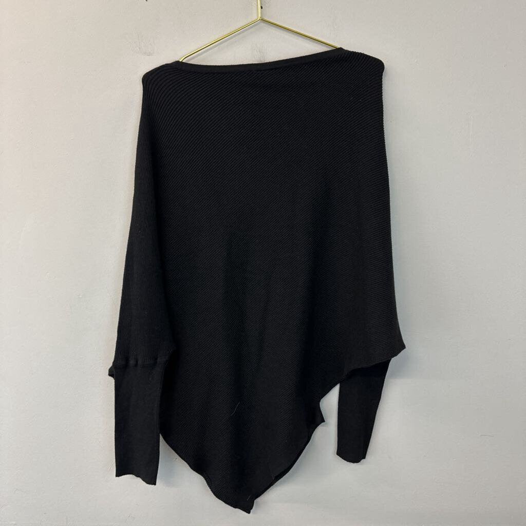 Vici Black Ribbed Long Sleeve A Symmetrical Top Medium