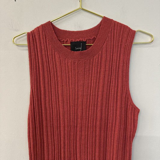 Lumiere Brick Red Ribbed Sleeveless Top Large