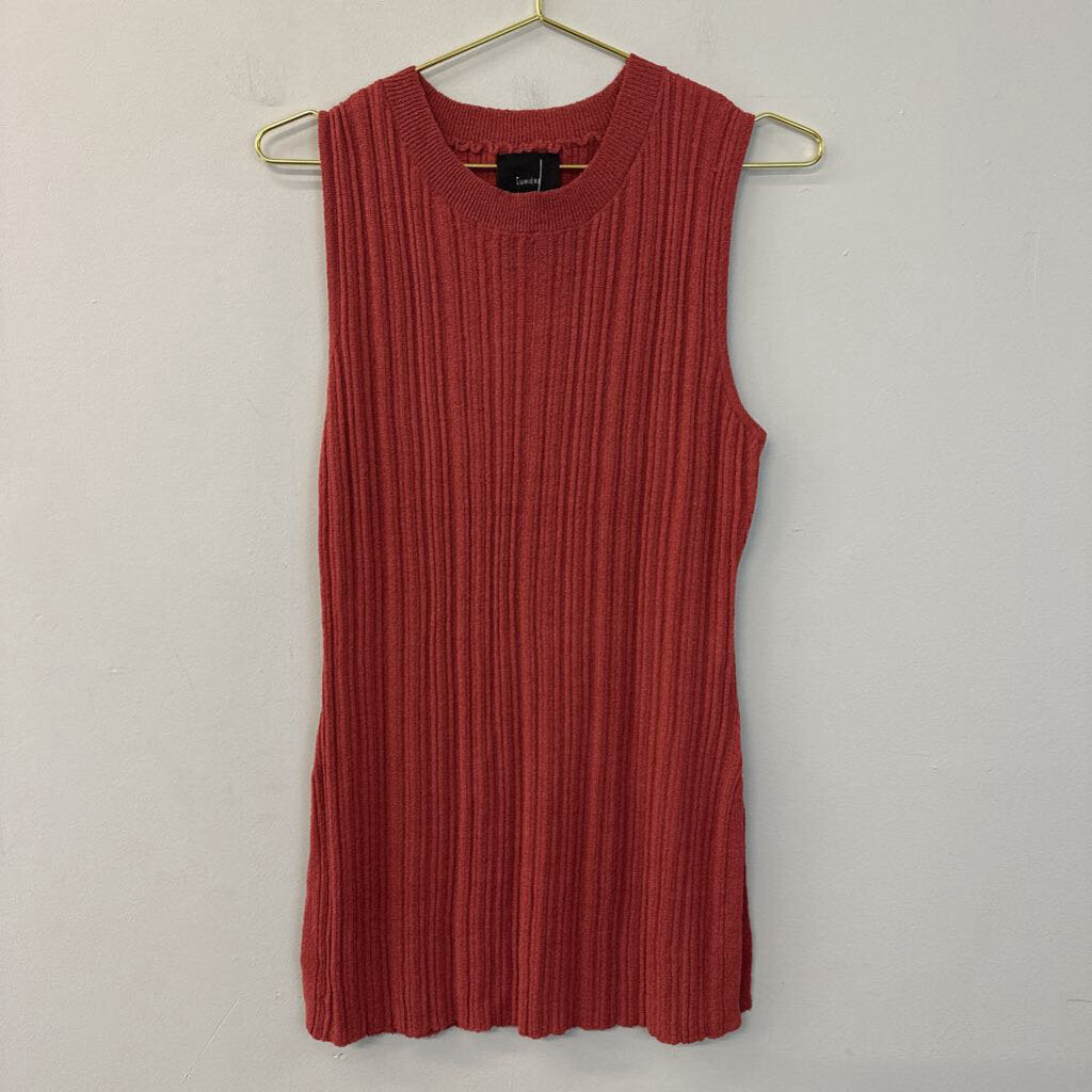 Lumiere Brick Red Ribbed Sleeveless Top Large