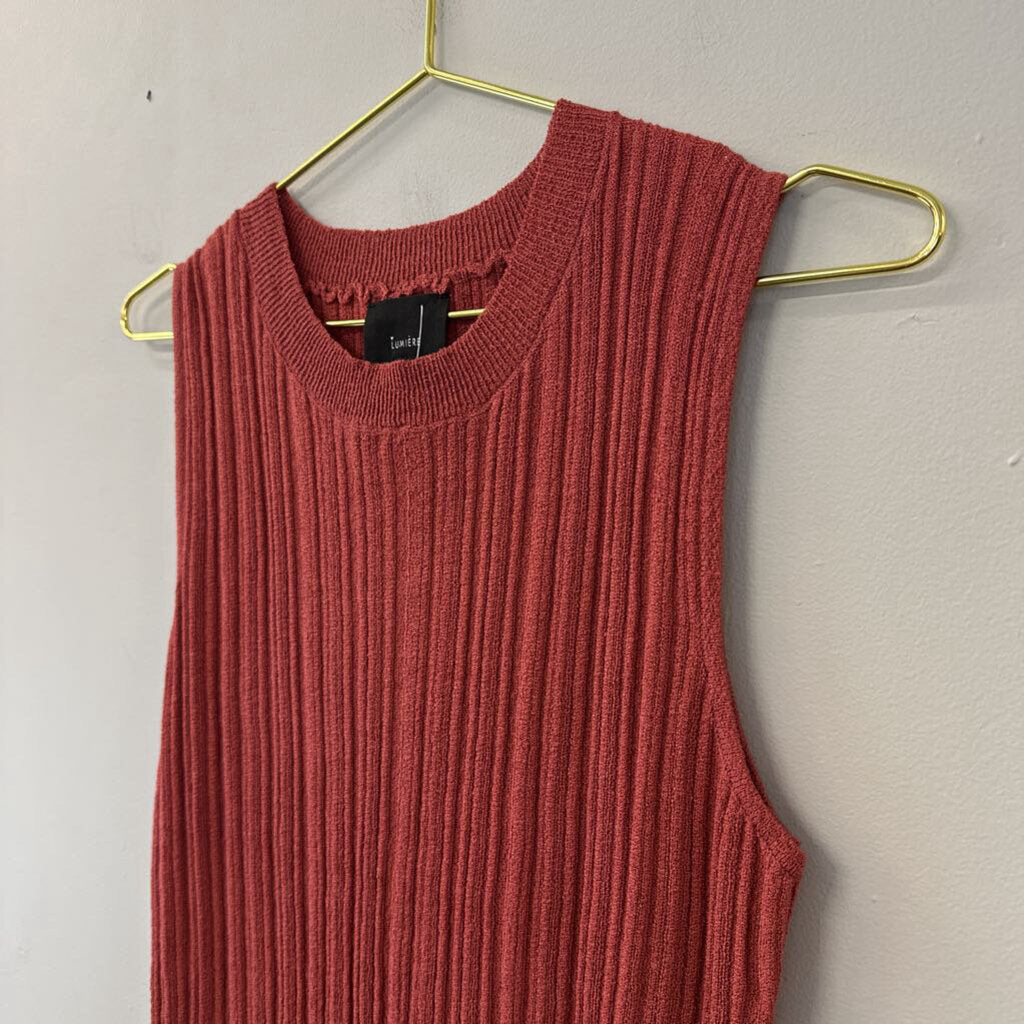 Lumiere Brick Red Ribbed Sleeveless Top Large