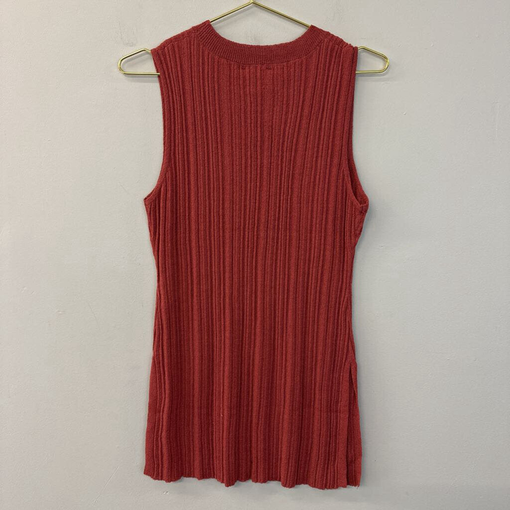 Lumiere Brick Red Ribbed Sleeveless Top Large