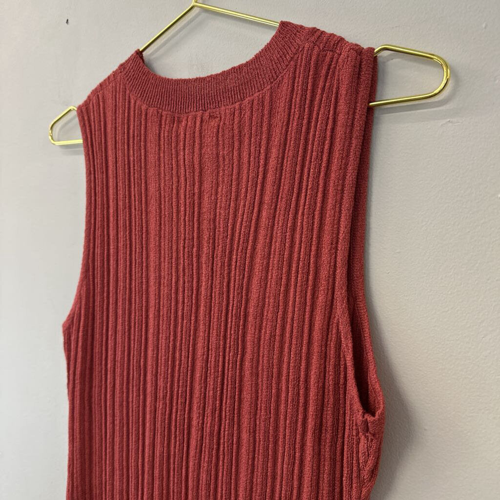 Lumiere Brick Red Ribbed Sleeveless Top Large