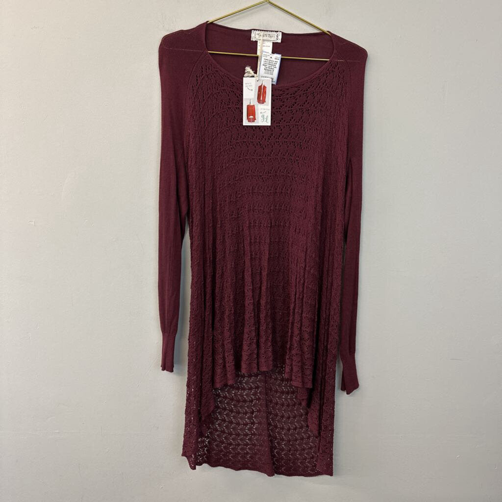 Grace and Lace Burgundy Sheer Lace Tunic Top Medium