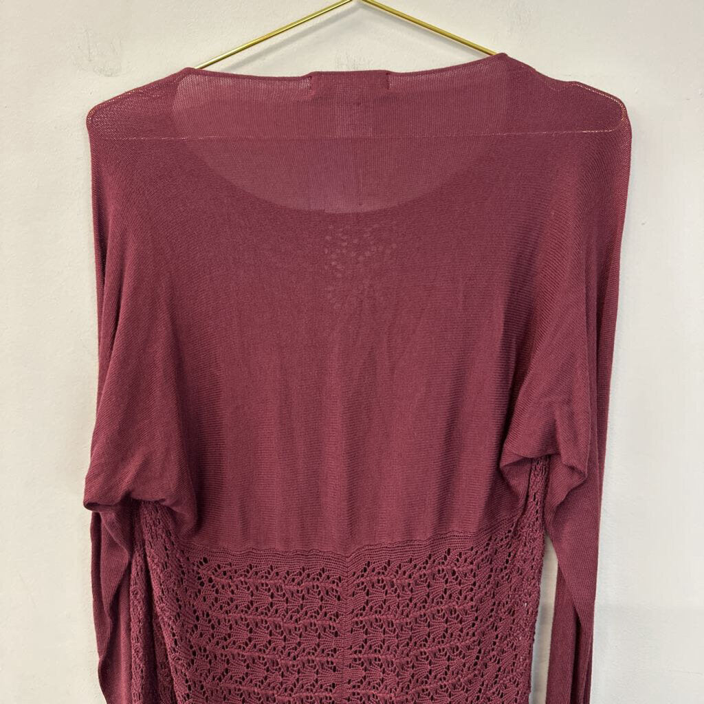 Grace and Lace Burgundy Sheer Lace Tunic Top Medium