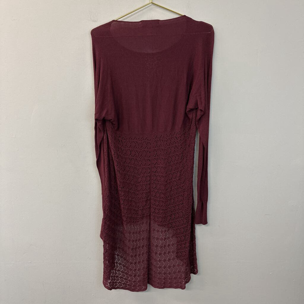 Grace and Lace Burgundy Sheer Lace Tunic Top Medium