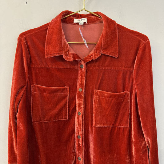 Umgee Orange Velvet Button Down Top Large