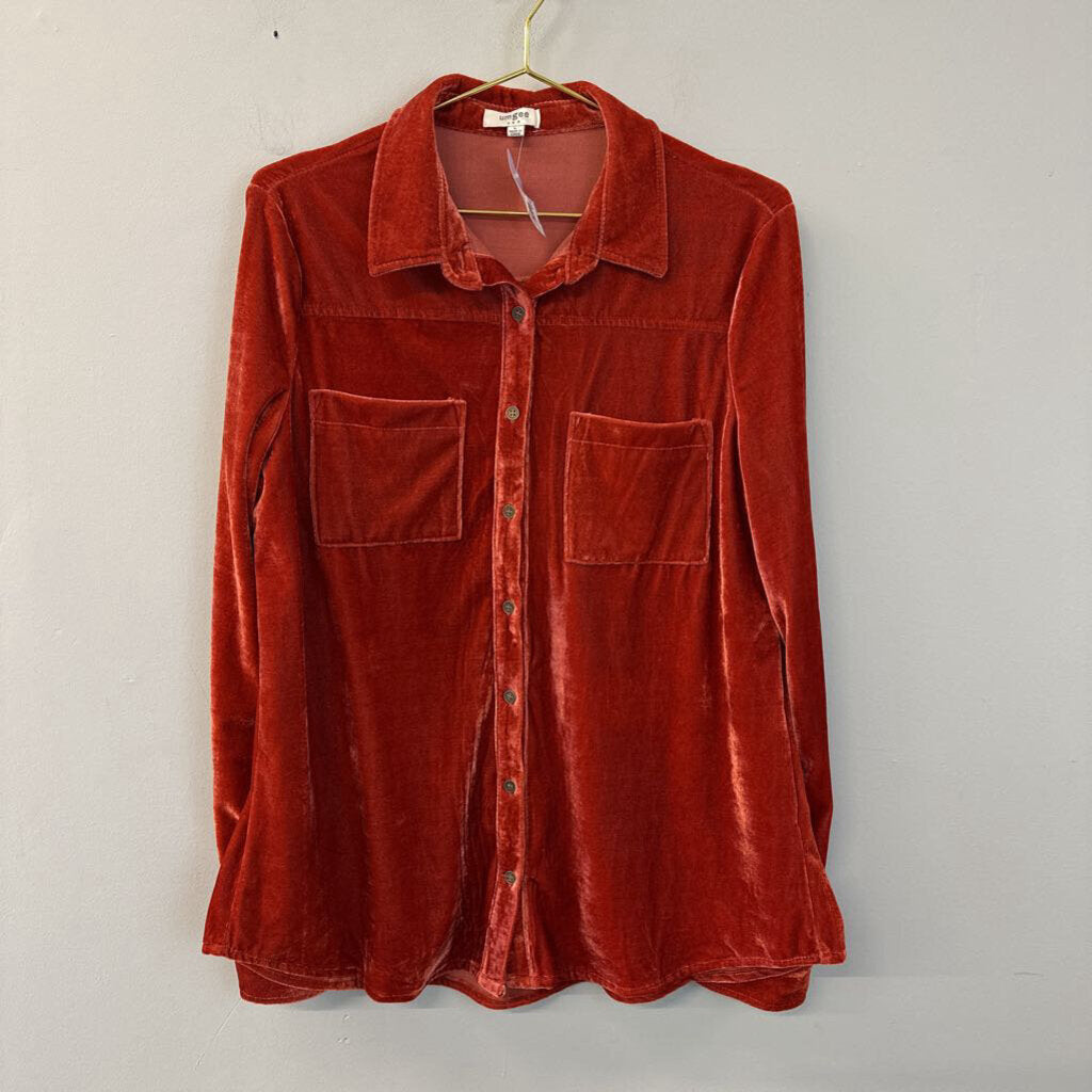 Umgee Orange Velvet Button Down Top Large