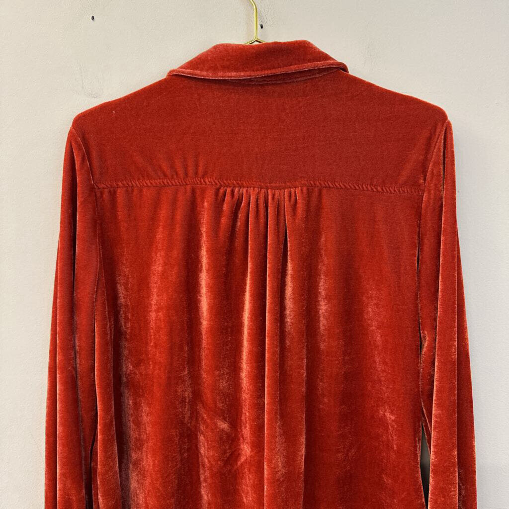 Umgee Orange Velvet Button Down Top Large