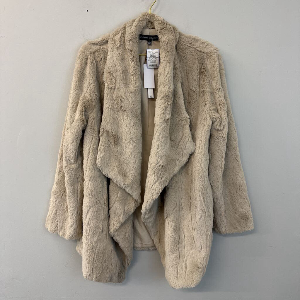 Catherine Malandrino Beige Faux Fur Open Front Jacket Large