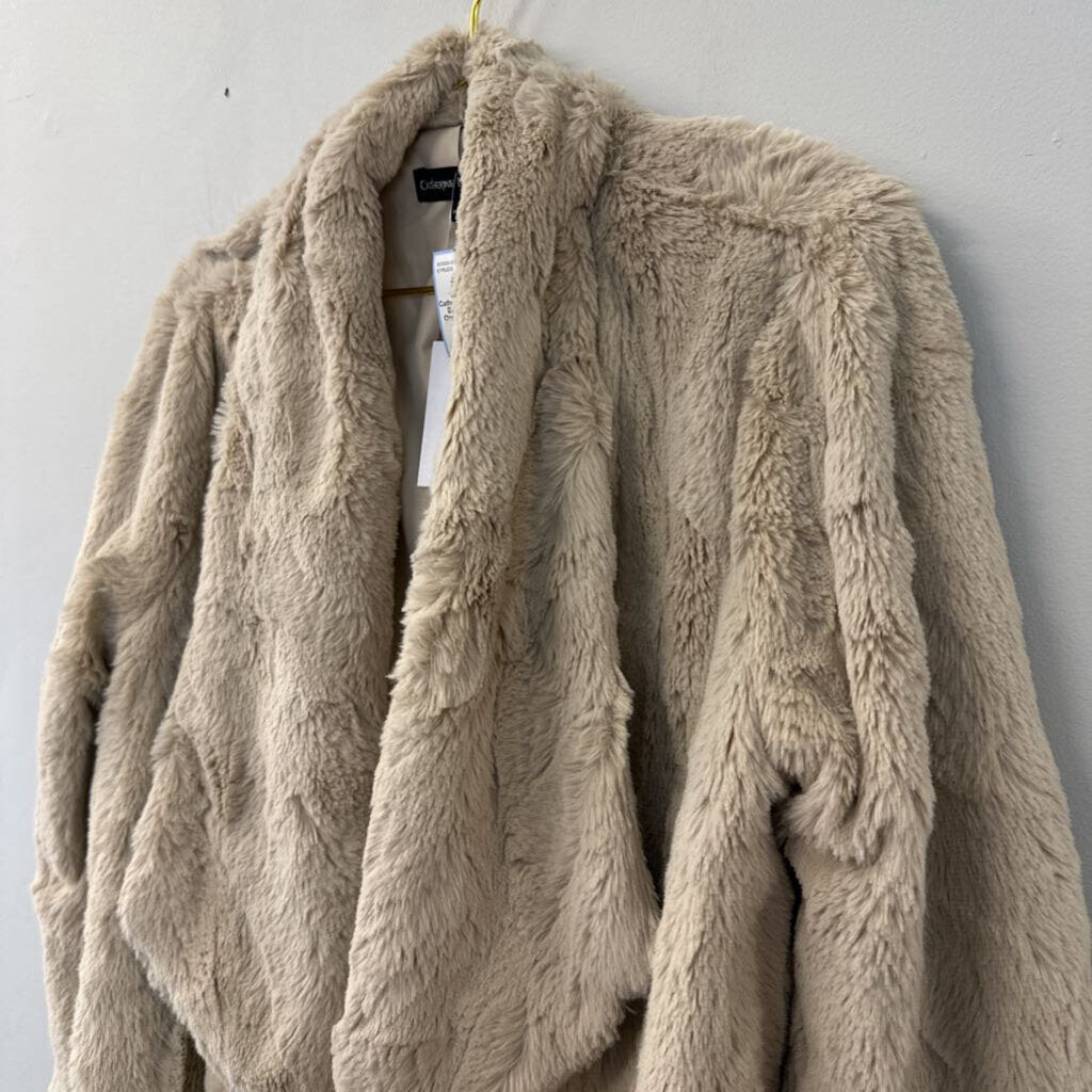 Catherine Malandrino Beige Faux Fur Open Front Jacket Large