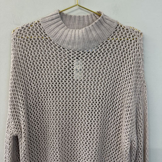 Express Beige Sheer Open Knit Mock Neck Top Extra Large