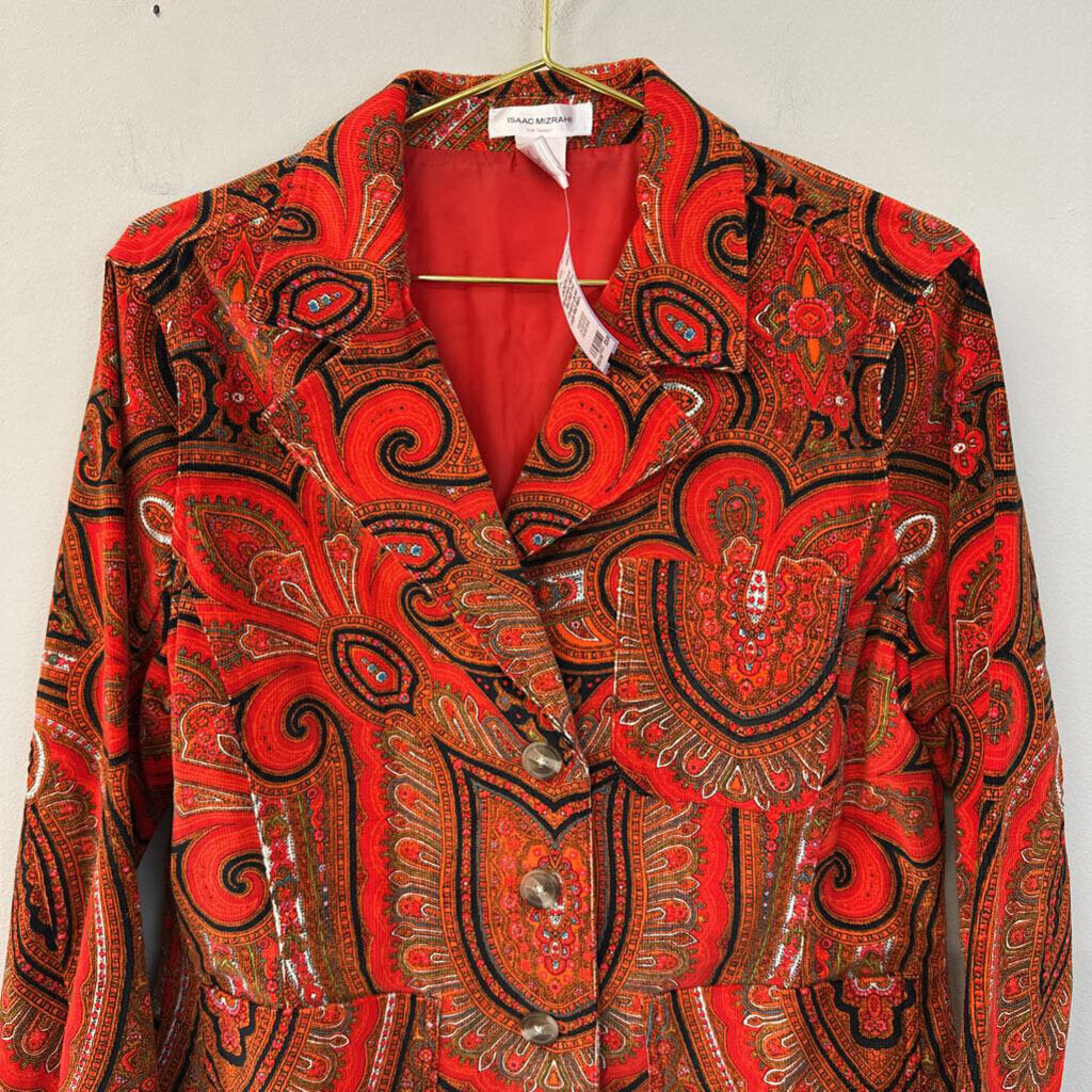 Isaac Mizrahi Red/ Multi Print Corduroy Jacket Large