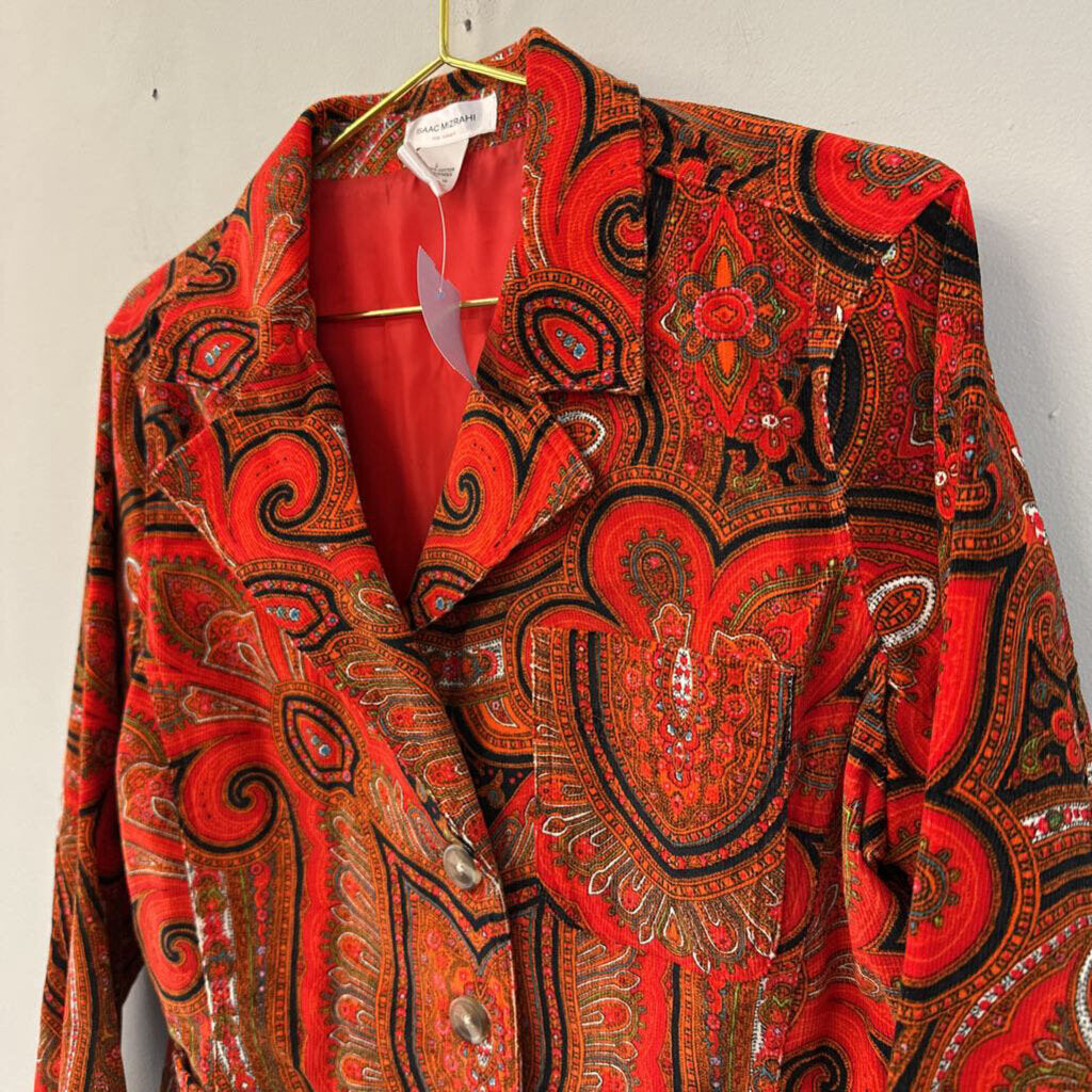 Isaac Mizrahi Red/ Multi Print Corduroy Jacket Large