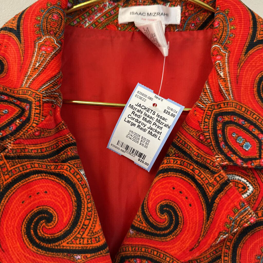 Isaac Mizrahi Red/ Multi Print Corduroy Jacket Large