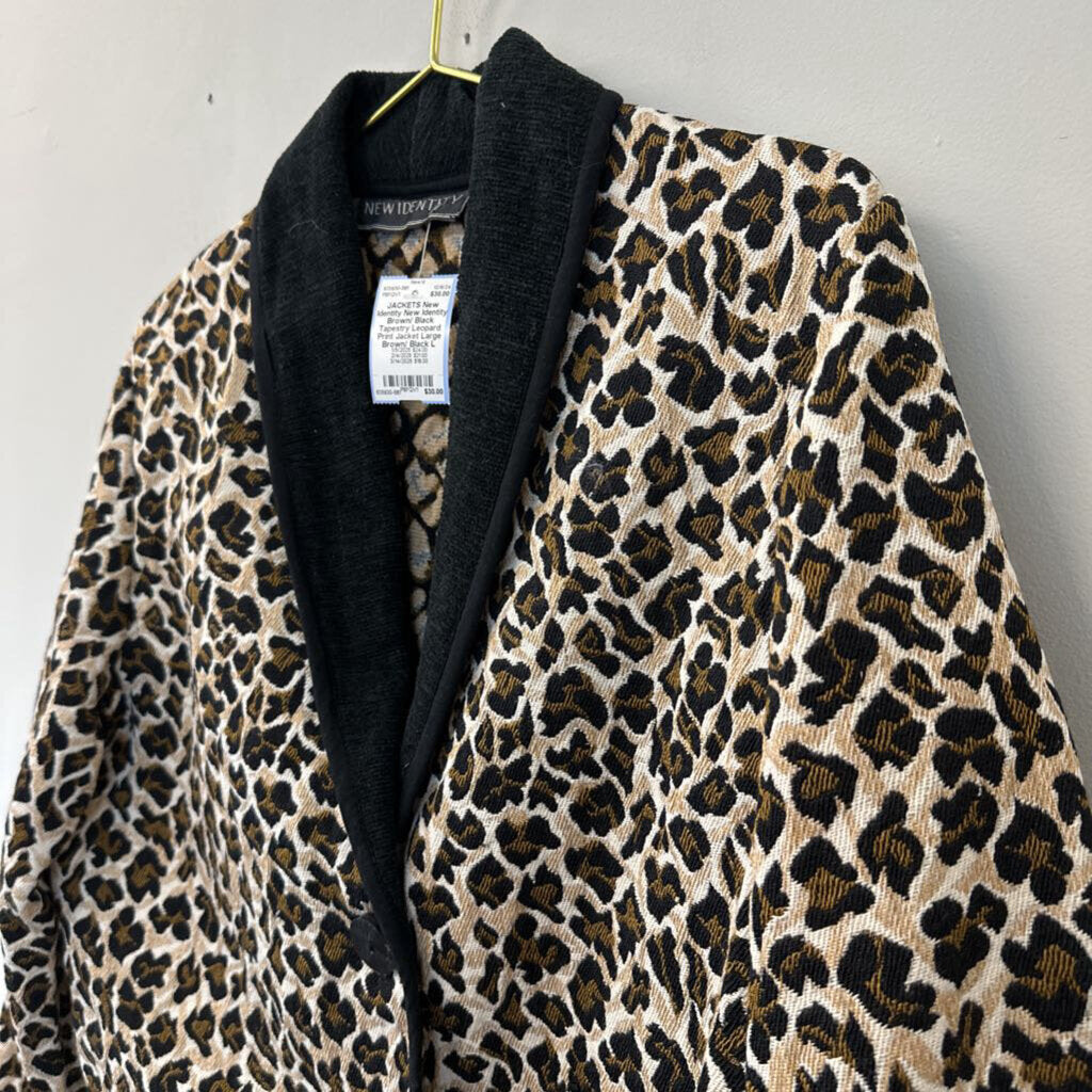 New Identity Brown/ Black Tapestry Leopard Print Jacket Large