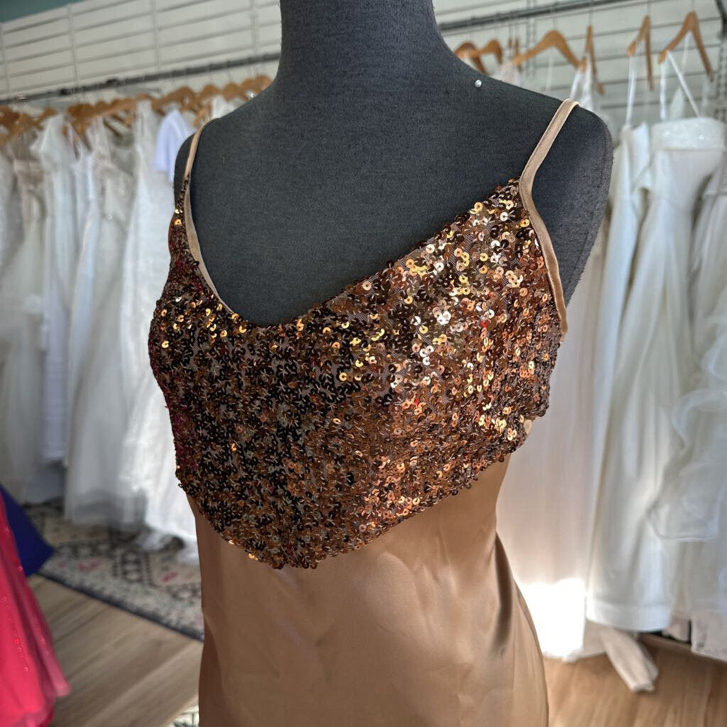 River Island Gold Sequin Top Silky Midi Dress 14