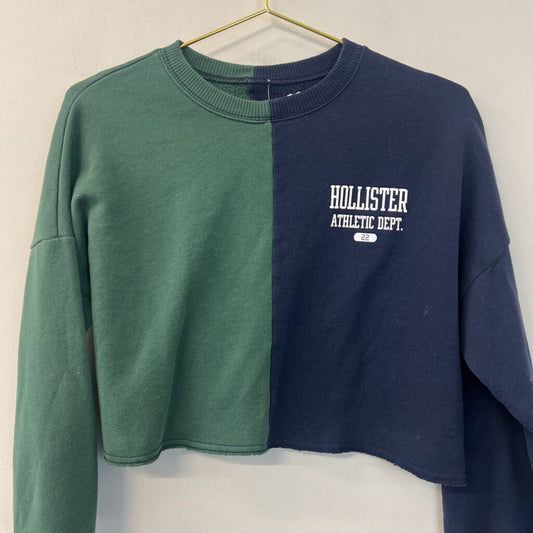 Hollister Green/ Navy Split Cropped Sweatshirt Extra Small