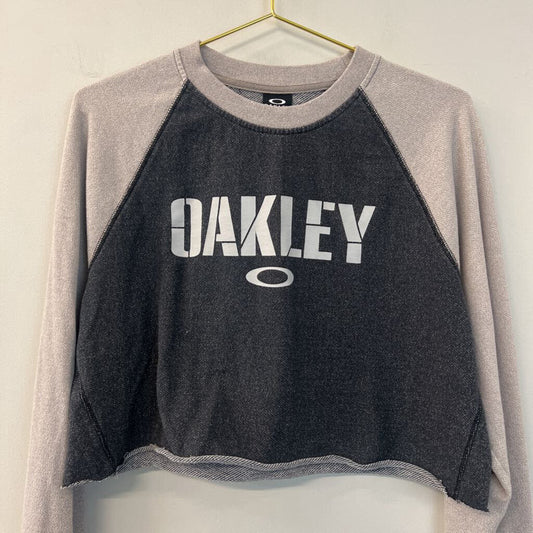 Oakley Grey Logo Cropped Long Sleeve Top Medium