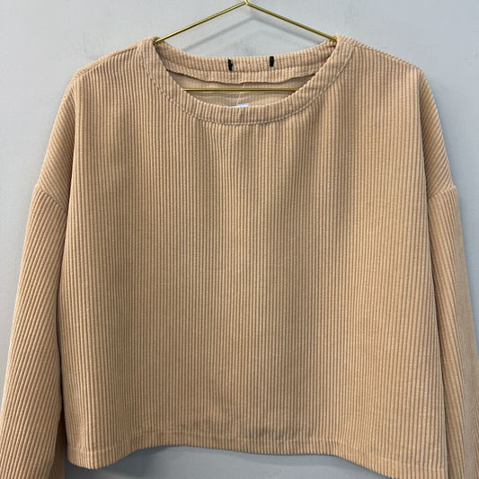 Brown Corduroy Long Sleeve Crop Top Medium