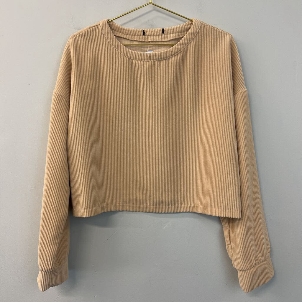 Brown Corduroy Long Sleeve Crop Top Medium