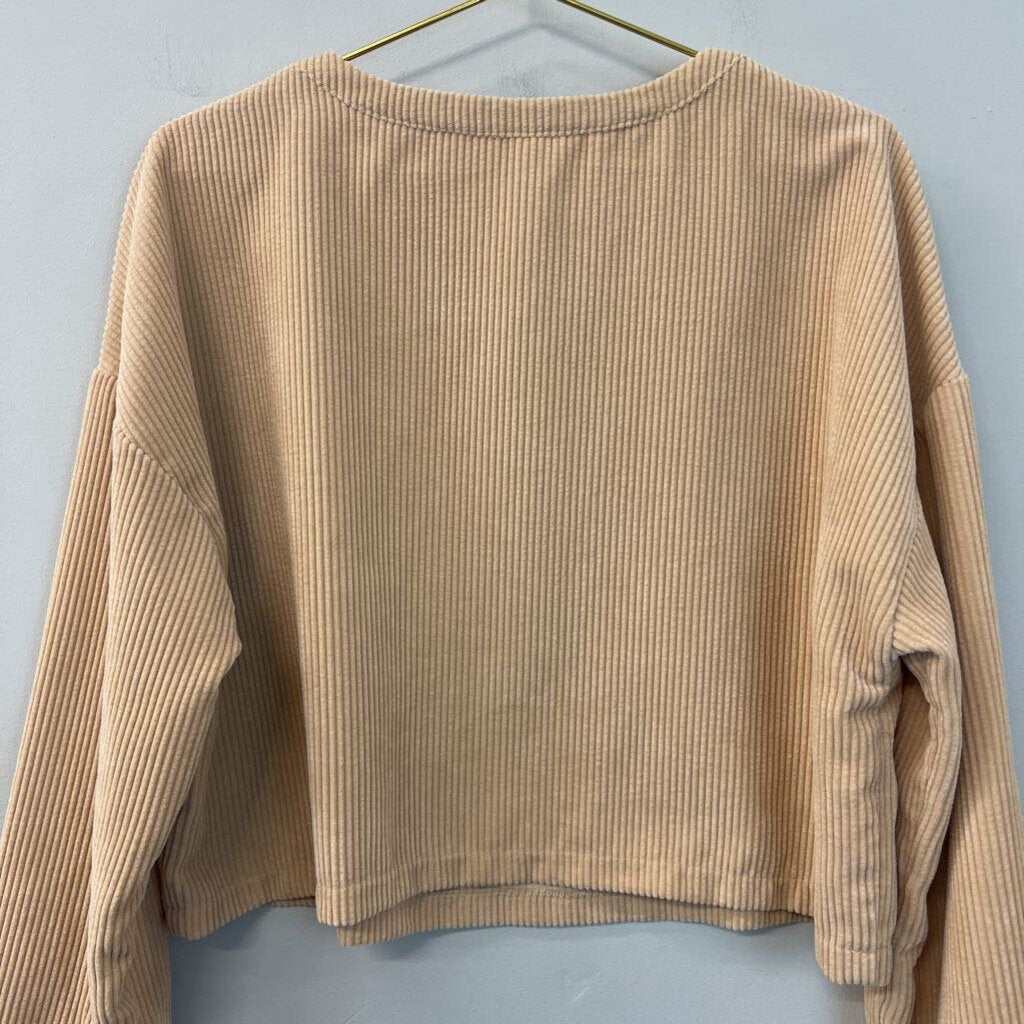 Brown Corduroy Long Sleeve Crop Top Medium