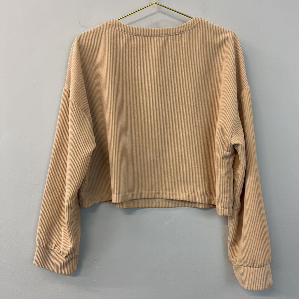 Brown Corduroy Long Sleeve Crop Top Medium