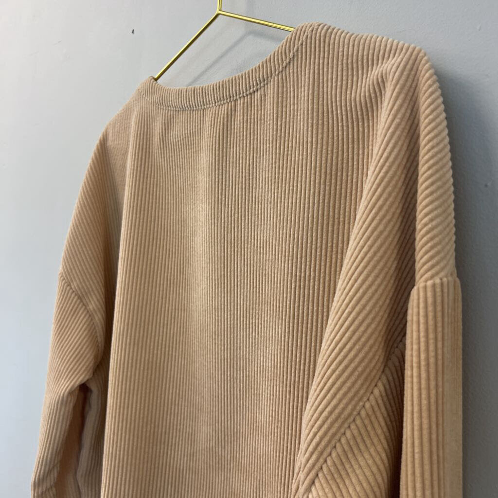 Brown Corduroy Long Sleeve Crop Top Medium