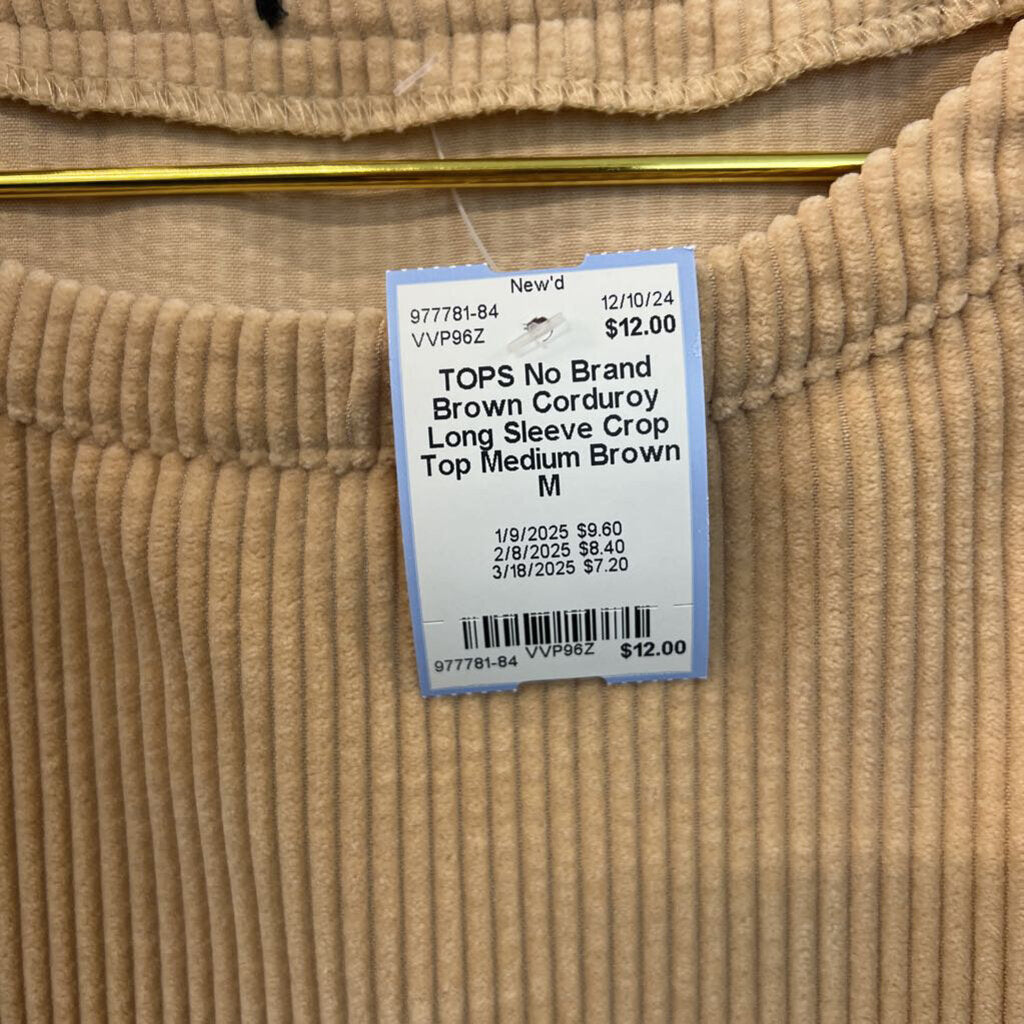 Brown Corduroy Long Sleeve Crop Top Medium