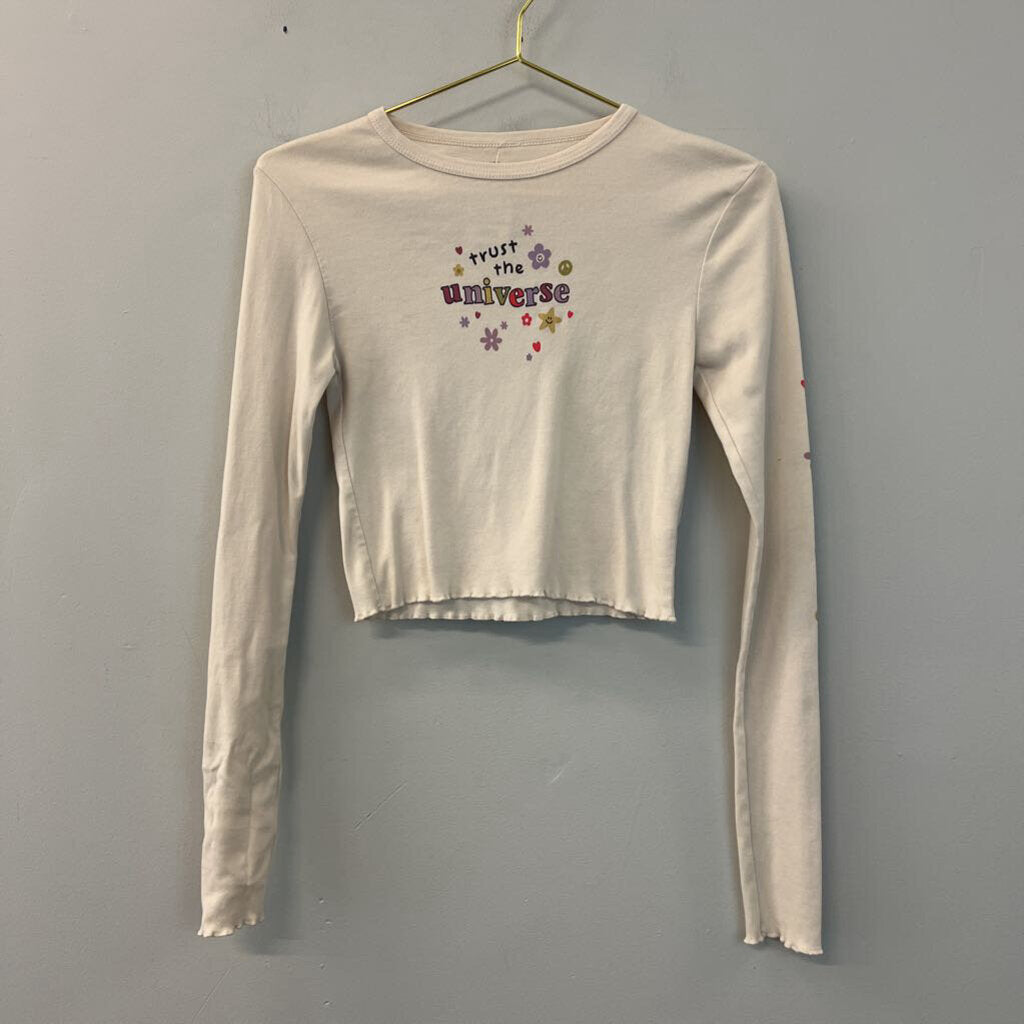 PS/LA Cream Trust The Universe Long Sleeve Crop Top Small