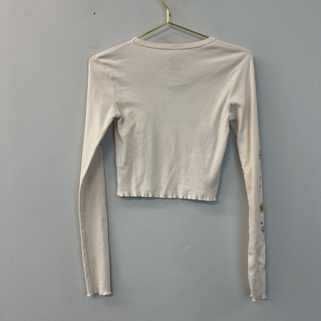 PS/LA Cream Trust The Universe Long Sleeve Crop Top Small