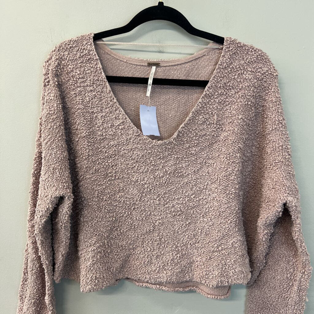 Free People Purple Textured Knit Long Sleeve Cropped Sweater Small