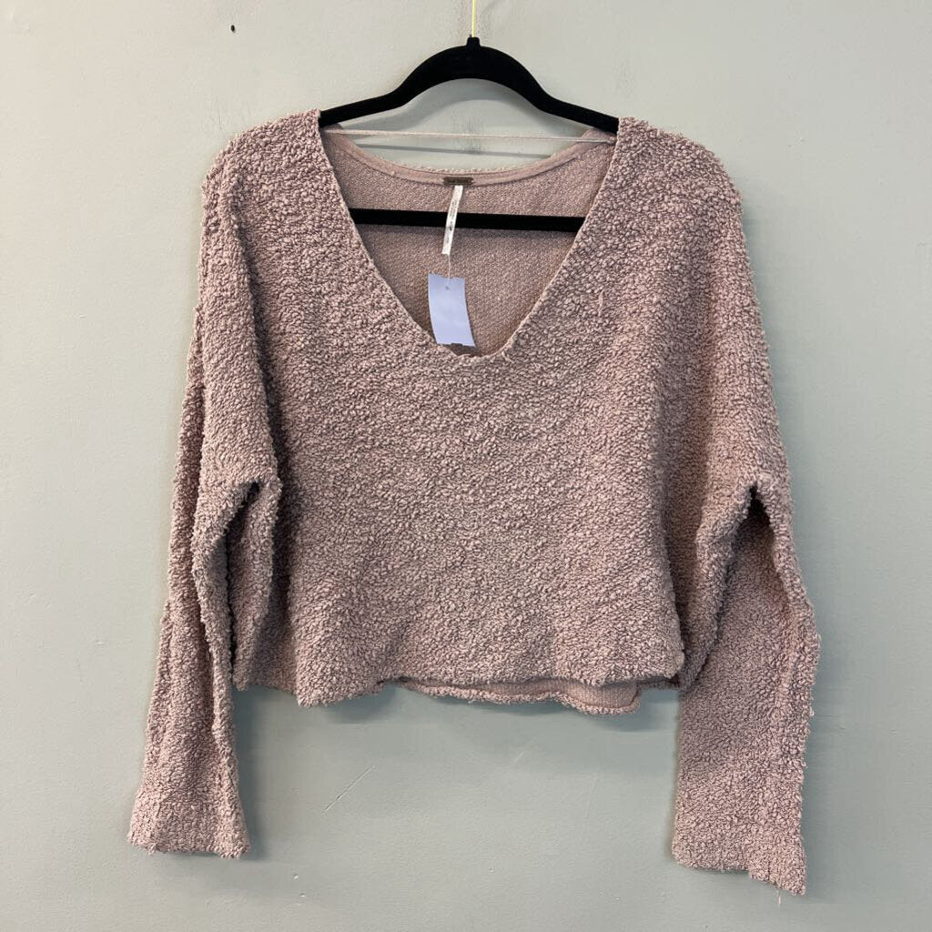 Free People Purple Textured Knit Long Sleeve Cropped Sweater Small