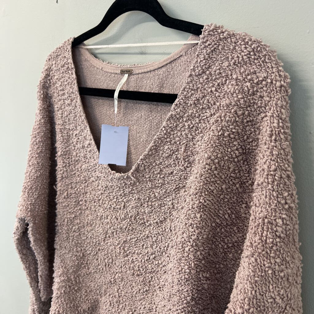 Free People Purple Textured Knit Long Sleeve Cropped Sweater Small