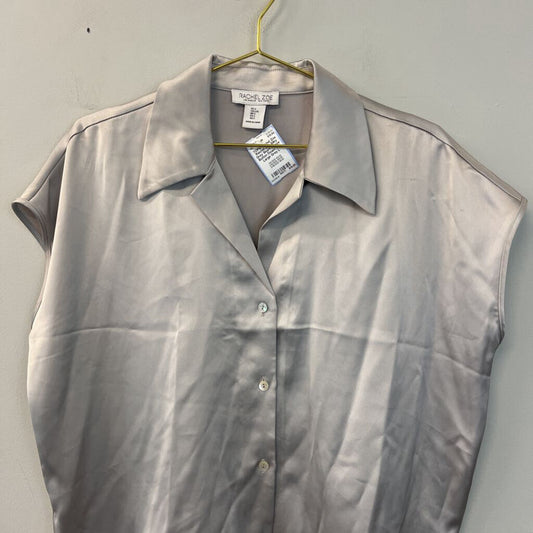 Rachel Zoe Silky Grey Short Sleeve Button Down Top Large