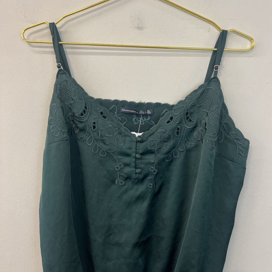 Abercrombie and Fitch Green Silky Embroidered Bodysuit Tank Extra Large