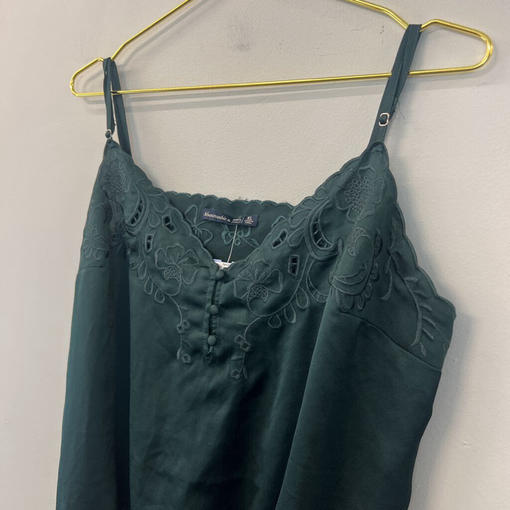 Abercrombie and Fitch Green Silky Embroidered Bodysuit Tank Extra Large