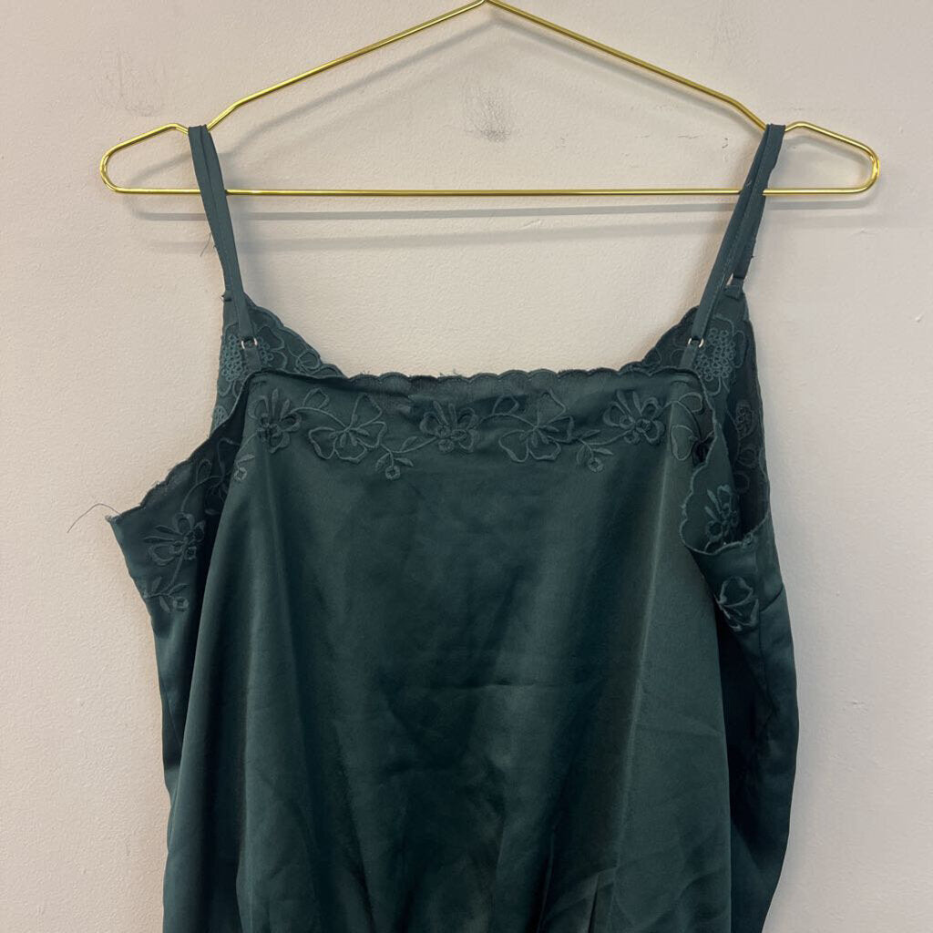 Abercrombie and Fitch Green Silky Embroidered Bodysuit Tank Extra Large