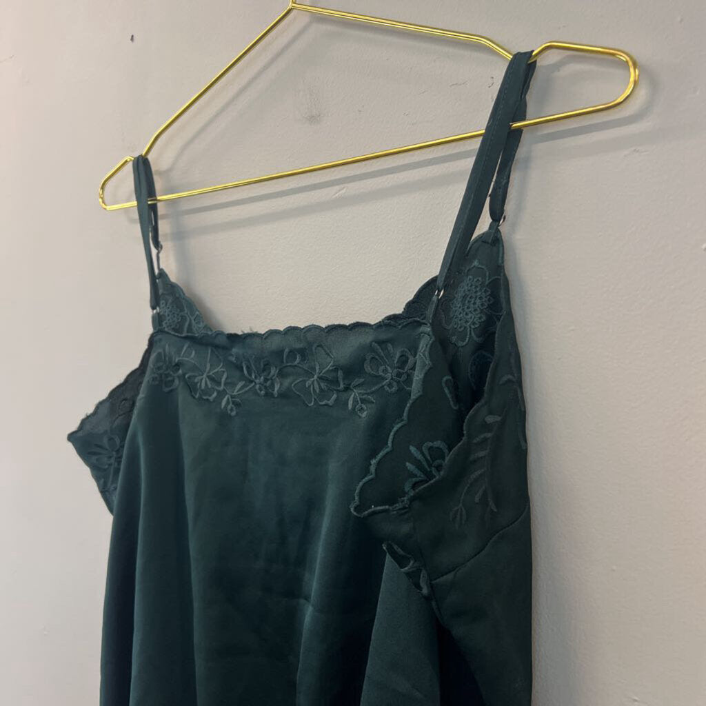 Abercrombie and Fitch Green Silky Embroidered Bodysuit Tank Extra Large