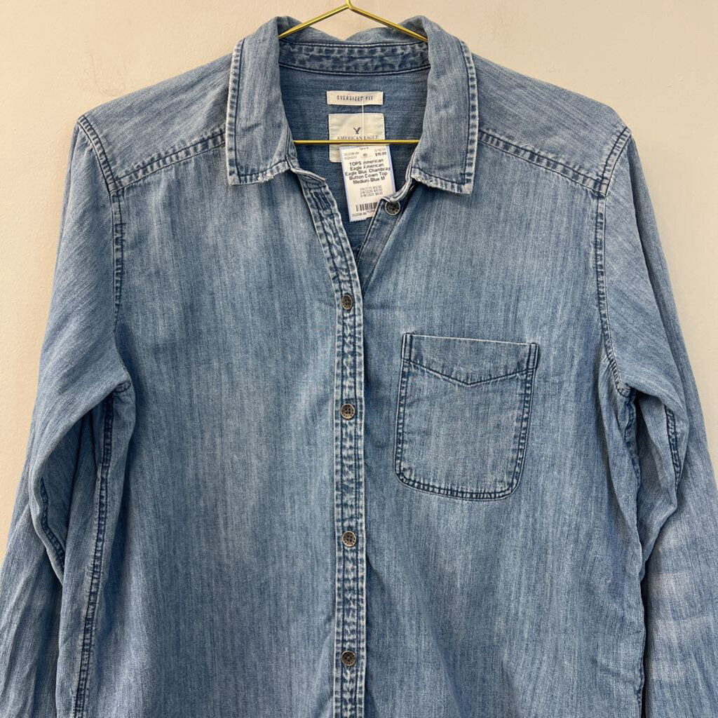 American Eagle Blue Chambray Button Down Top Medium