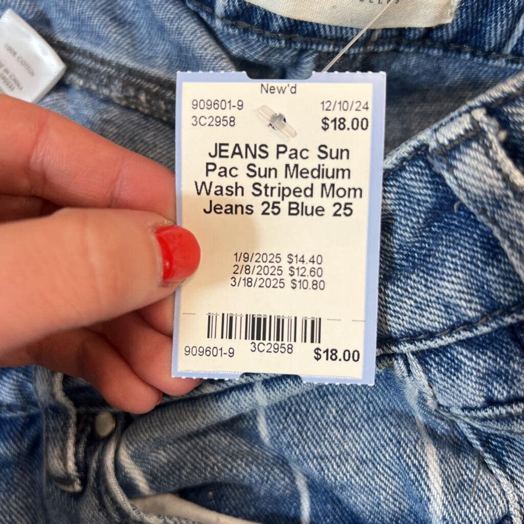 Pac Sun Medium Wash Striped Mom Jeans 25